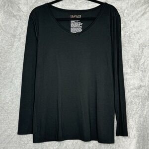 Heatlite XXL 2X Top Shirt Black Solid V Neck Long Sleeve Stretch Knit Womens